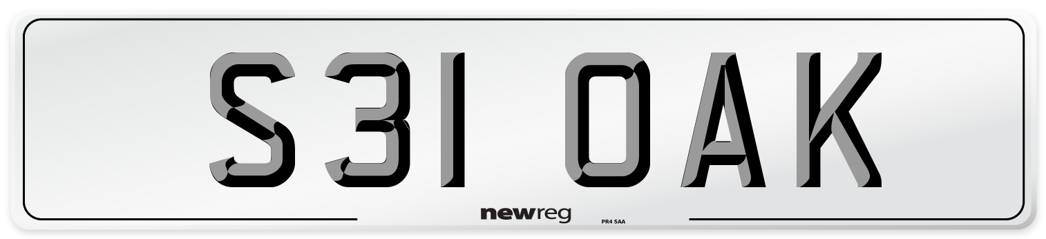 S31 OAK Number Plate from New Reg